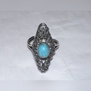 Sterling Silver Filigree Larimar Stone Adjustable Ring size 5